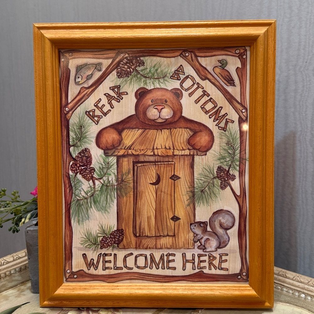 Bear Bottoms Welcome Here Framed Print Cabin Rustic Lake House Mary Ann June